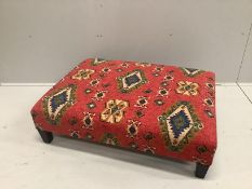 A contemporary rectangular footstool with Kilim style fabric upholstery, width 102cm, depth 74cm,