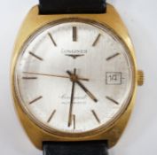 A gentleman's steel and gold plated Longines Conquest automatic wrist watch, with date aperture,
