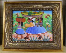 Jacques-Richard Chery (Haitian b.1928-), three oils on canvas, ’Three children carrying fruit’’,
