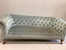 A Victorian chesterfield settee, length 220cm, width 92cm, height 70cm