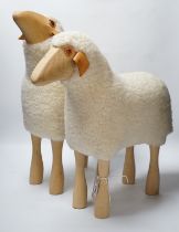 A pair of Hanns Peter Krafft for Mayr wool sheep models, 1970's, tallest 50cm