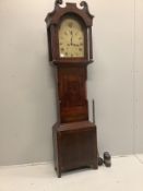 An early 19th century oak and mahogany eight day longcase clock, height 220cm