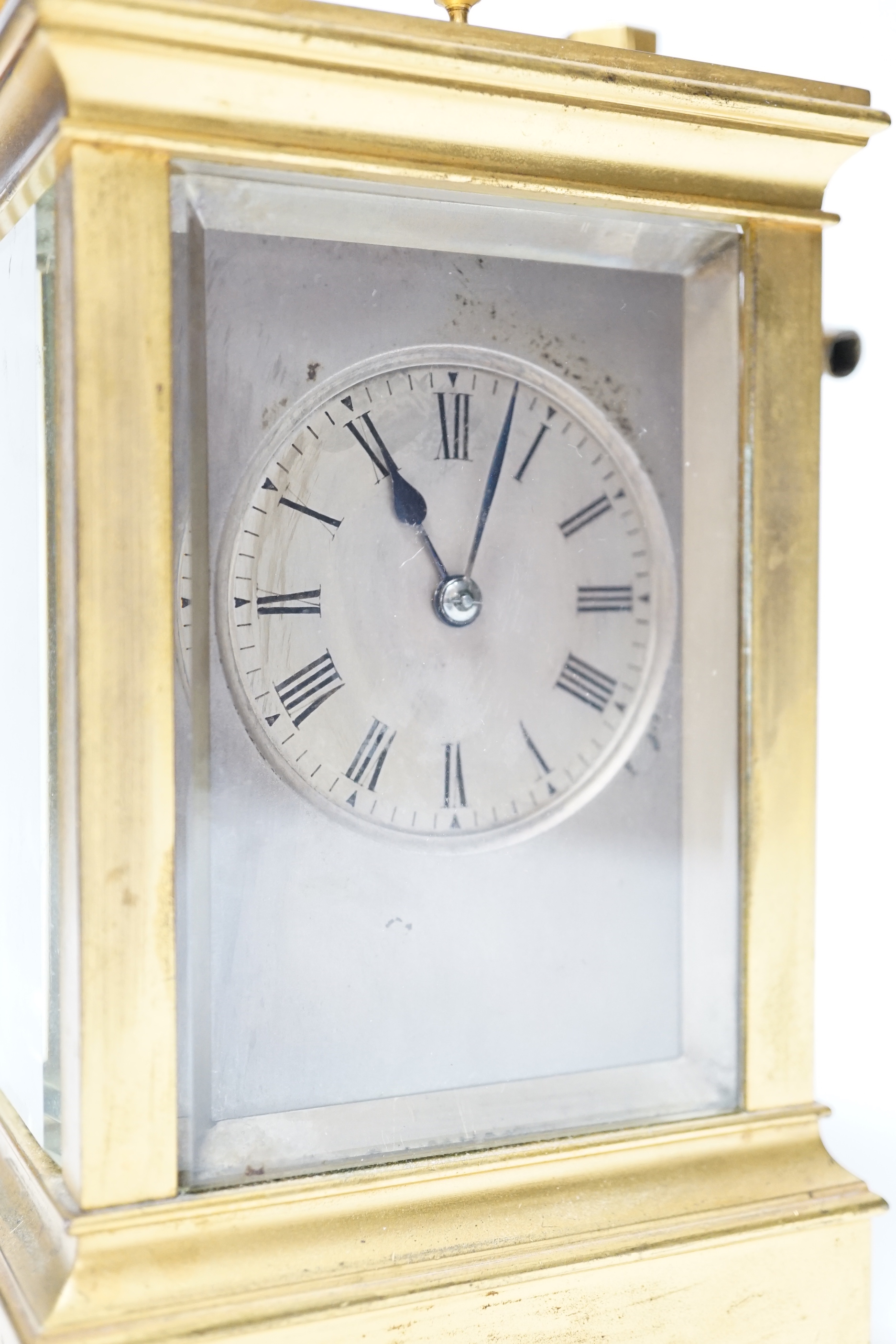 ** ** A late 19th century French gilt brass cased eight day repeating carriage clock with key, - Image 2 of 6