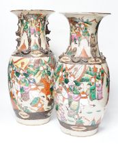 A pair of Chinese famille rose crackleglaze vases, c.1900, 44cm