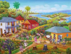 Jean David Boursiquot (Haitian 1949-), oil on canvas, 'Mardi Gras', signed, 114 x 90cm
