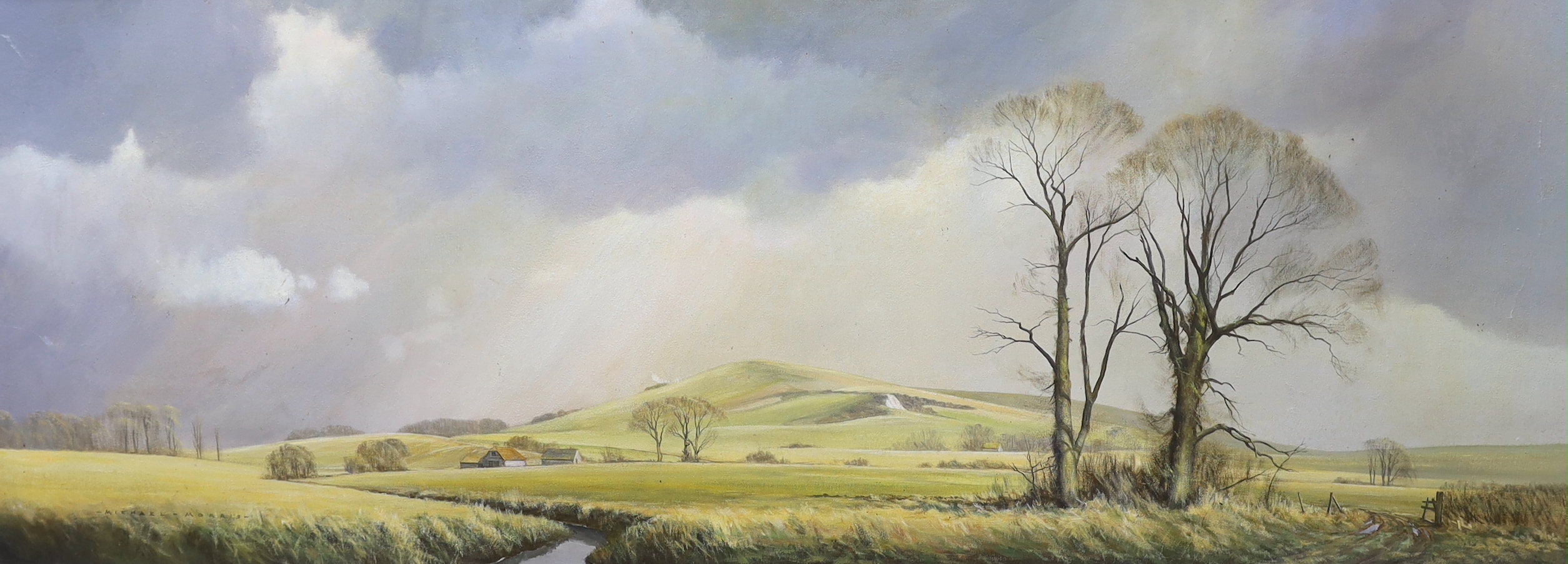 Michael Morris (1938-2010), oil on canvas, 'Wolstonbury Hill, Sussex', E. Stacy-Marks label verso,