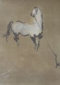 Kaiko Moti (Indian, 1921-1989), limited edition print, Tethered white horse, signed, 146/180, 73 x
