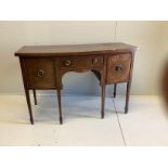 A George III style mahogany bowfront sideboard, width 137cm, depth 66cm, height 91cm