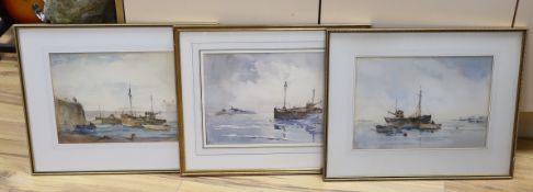 Francis Leke (b.1912), three maritime interest watercolours, Boats and harbour scenes, each