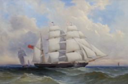 Attributed to Charles Gregory RWS (English, 1849-1920), oil on canvas, 'The barque Cambria', 35 x
