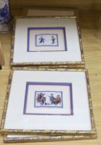 Chinese School, five miniature pith paper paintings, figures, each 8 x 11cm