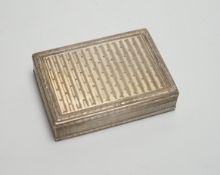 A late 19th century continental engine turned silver rectangular snuff box, import marks for Edwin