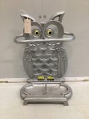 A painted cast metal owl stick stand, height 48cm
