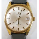 A gentleman's steel and gold plated Omega manual wind wrist watch, with date aperture, on associated