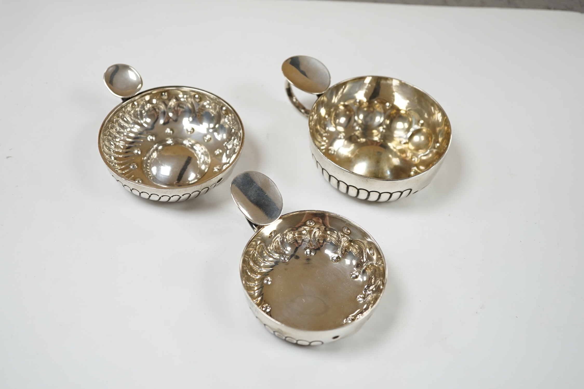 Three assorted late 19th/early 20th century French white metal taste vin, largest 11.1cm over - Image 2 of 6