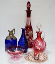 A collection of Bristol blue glassware and other coloured glass including two blue glass