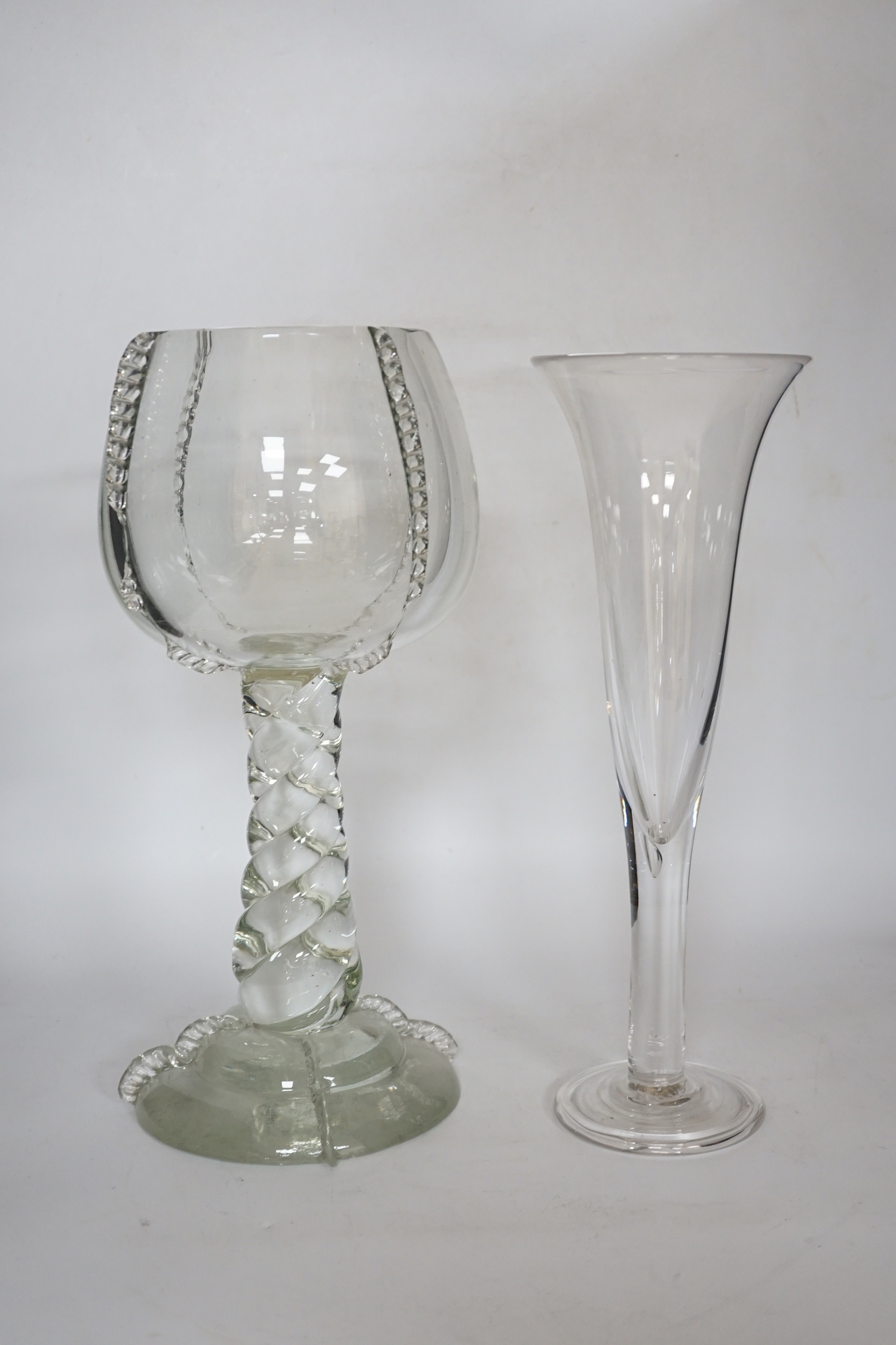 A large glass centrepiece and a tear drop trumpet shaped vase, 38cm - Image 2 of 5