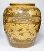 A large Chinese brown glazed stoneware vase, 38cm