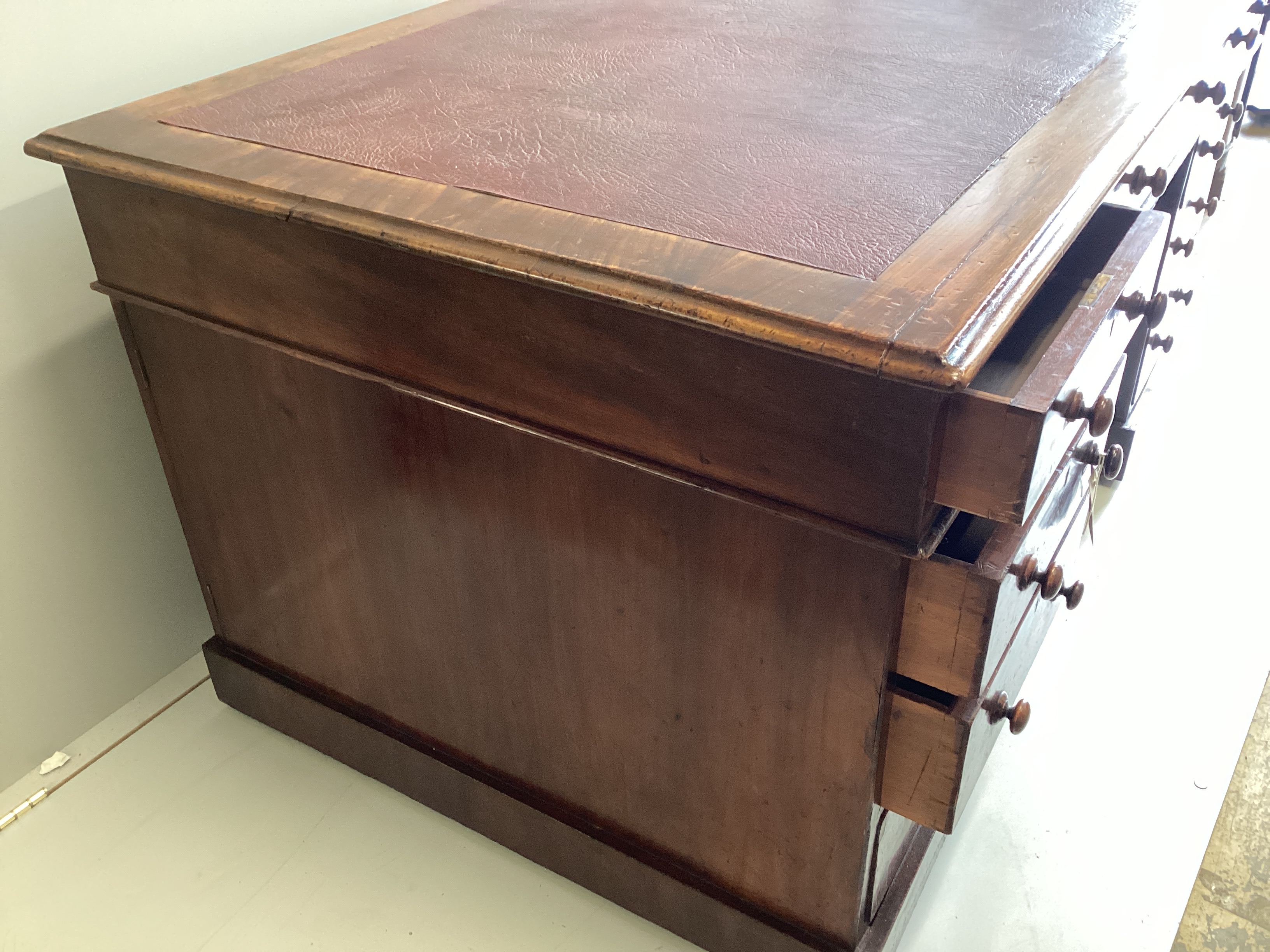 A Victorian mahogany pedestal partner's desk, width 152cm, depth 90cm, height 76cm - Image 2 of 3