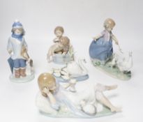 Five Lladro figure groups, Follow Me, Hurry Up, Bathtime, Interrupted Nap and another, four boxed,