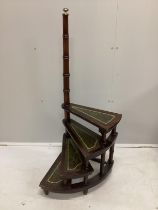 A set of reproduction mahogany spiral library steps, height 116cm