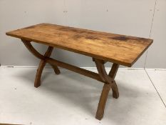 An Arts and Crafts style rectangular elm tavern type table, width 153cm, depth 60cm, height 74cm