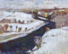 Gordon Bryce (b.1943), impressionist oil on board, 'Winter Maryculter, Aberdeen', signed and