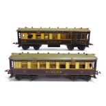 [O GAUGE]. TWO HORNBY NO.2 SPECIAL PULLMAN COACHES comprising 'Loraine', and a brake 'Verona', brown