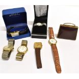 A COLLECTION OF SIX WATCHES AND A COMPACT CASE to include a cased Rotary and Sekonda No condition