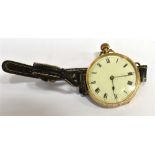 ROSE METAL POCKET WATCH WRIST WATCH anonymous cream dial, black Roman numerals, blue and black