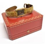 MUST DE CARTIER TANK WRISTWATCH (BOXED) Vintage manually wound, Dial; dark burgundy brown, gilt