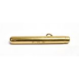 A 9CT GOLD CASED PROPELLING PENCIL CASE the case of plan cylindrical form, engraved initials,