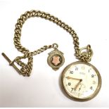 WW2 MILITARY OPEN FACE POCKET WATCH WITH CHAIN The dial signed Buren grand prix with the metal