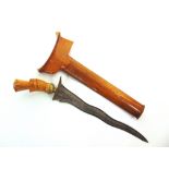 MILITARIA - AN INDONESIAN KRIS of typical form, the 18cm straight blade with decorative pamor and