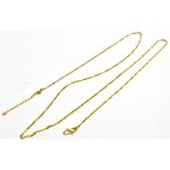 A YELLOW METAL, FANCY FINE LINK LONG CHAIN The chain measuring 86cm in length with hook clasp weight