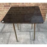 A FORMICA TOP TABLE on metal base with undertier, 76cm square, 73cm high Condition Report : a bit