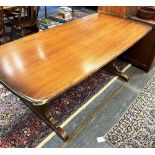 AN ERCOL REFECTORY DINING TABLE the rectangular top 88cm x 183cm, on shaped supports united by