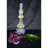 THREE ITEMS OF ART GLASS: a tall Italian vase 46cm high, French Art glass triform dish and a press