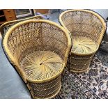 A PAIR OF 1970S BAMBOO AND WICKER PEACOCK CHAIRS 59cm wide 76cm high Condition Report : good,