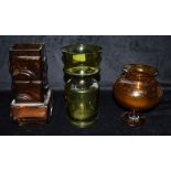 THREE SCANDINAVIAN ART GLASS VASES: Pentti Sarpaneva for Kumela Oy - a mould blown, amber glass vase