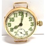 DENNISON 9CT GOLD CASED WATCH HEAD Anonymous white enamel dial, subdial, green Arabic numerals and