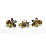 A 9CT GOLD MULTI GEM SET DEMI PARURE The set comprising of a pendant with matching stud earrings,