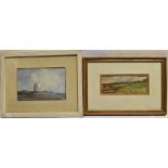 ENGLISH SCHOOL Rural landscape scene Watercolour 9cn x 24cm; together with another watercolour of