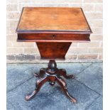 A VICTORIAN WORK TABLE the rectangular top 46cm x 40cm, on tapering pillar support and quatrefoil