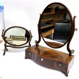 A 19TH CENTURY MAHAGONY DRESSING TABLE MIRROR the serpentine front base fitted with three drawers,