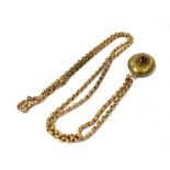 EARLY 20TH CENTURY GARNET HAIRWORK GILT LOCKET AND CHAIN The sealed locket with garnet cabachon to