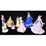 EIGHT ROYAL DOULTON/COALPORT FIGURES: HN2307 'Coralie', 'Good Luck', 'Philippa', 'Many Happy