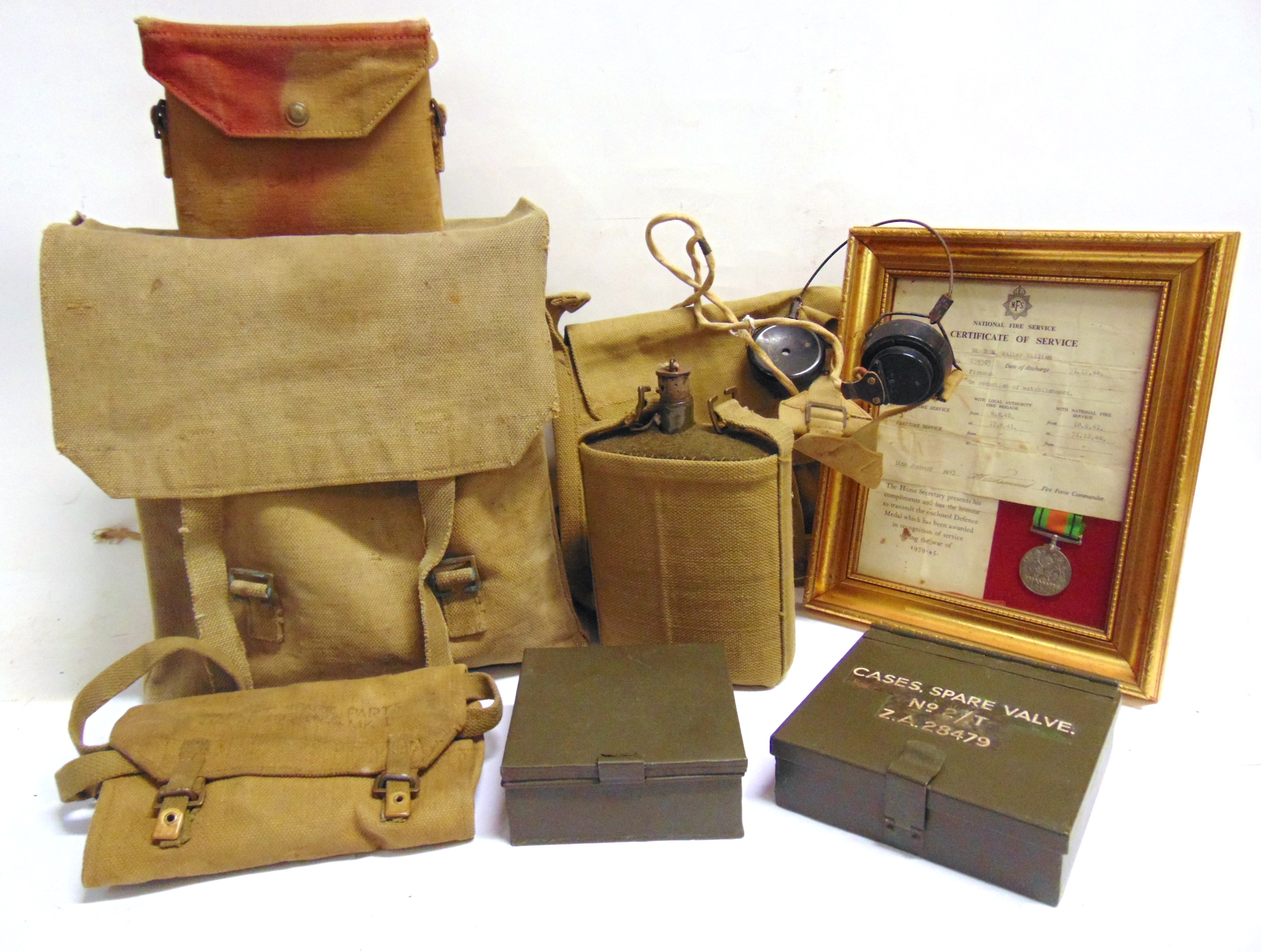 MILITARIA - ASSORTED WEBBING including a shoulder bag, dated 1941; and a small case or semi-rigid