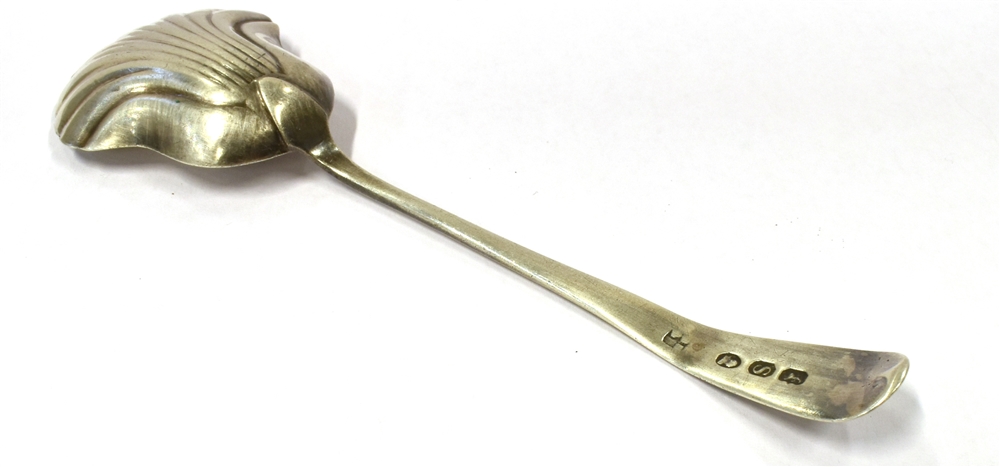 A 19TH CENTURY SILVER CADDY SPOON the spoon with bright cut handle and fluted shell bowl, lion - Image 2 of 2