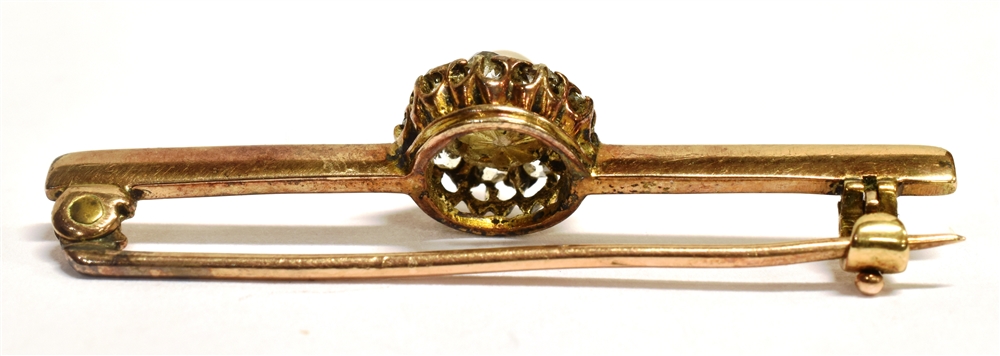 A DIAMOND AND CULTURED PEARL FLOWER HEAD BAR BROOCH The early to mid 20th Century bar brooch, - Image 2 of 2